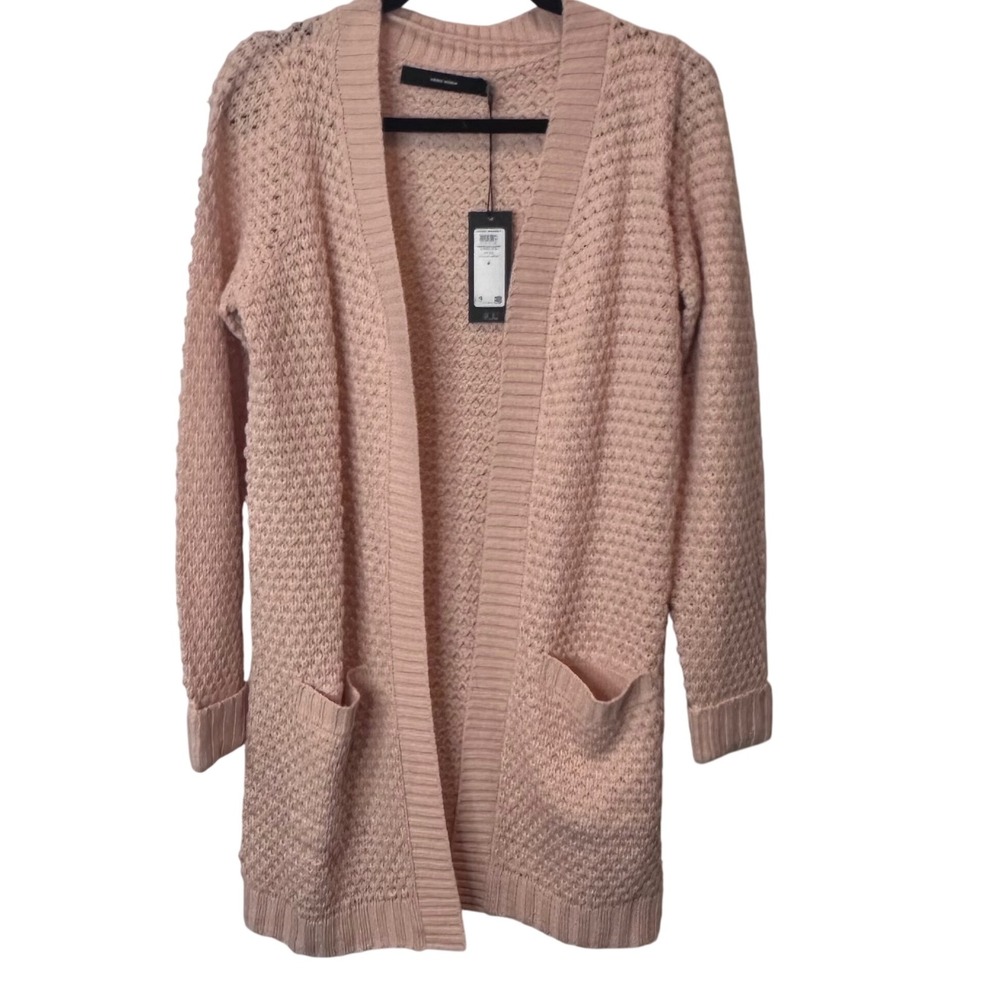 NEW‎ Vero Moda Pink Sepia Rose Textured Open Front Long Sleeve Cardigan M